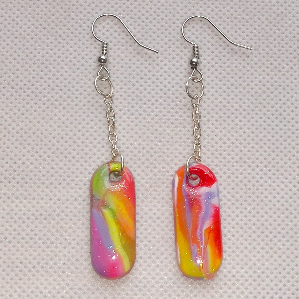 Handmade Tie Dye Earrings, Retro Style, Hippie, Fun, Rave, Clay Earrings